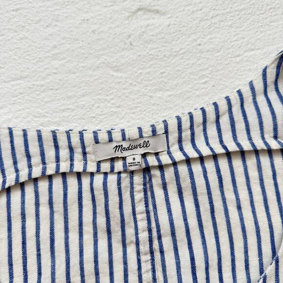 Madewell Blue White Striped Linen Hook-Eye Crop Top, Size 0 - Picture 2 of 6